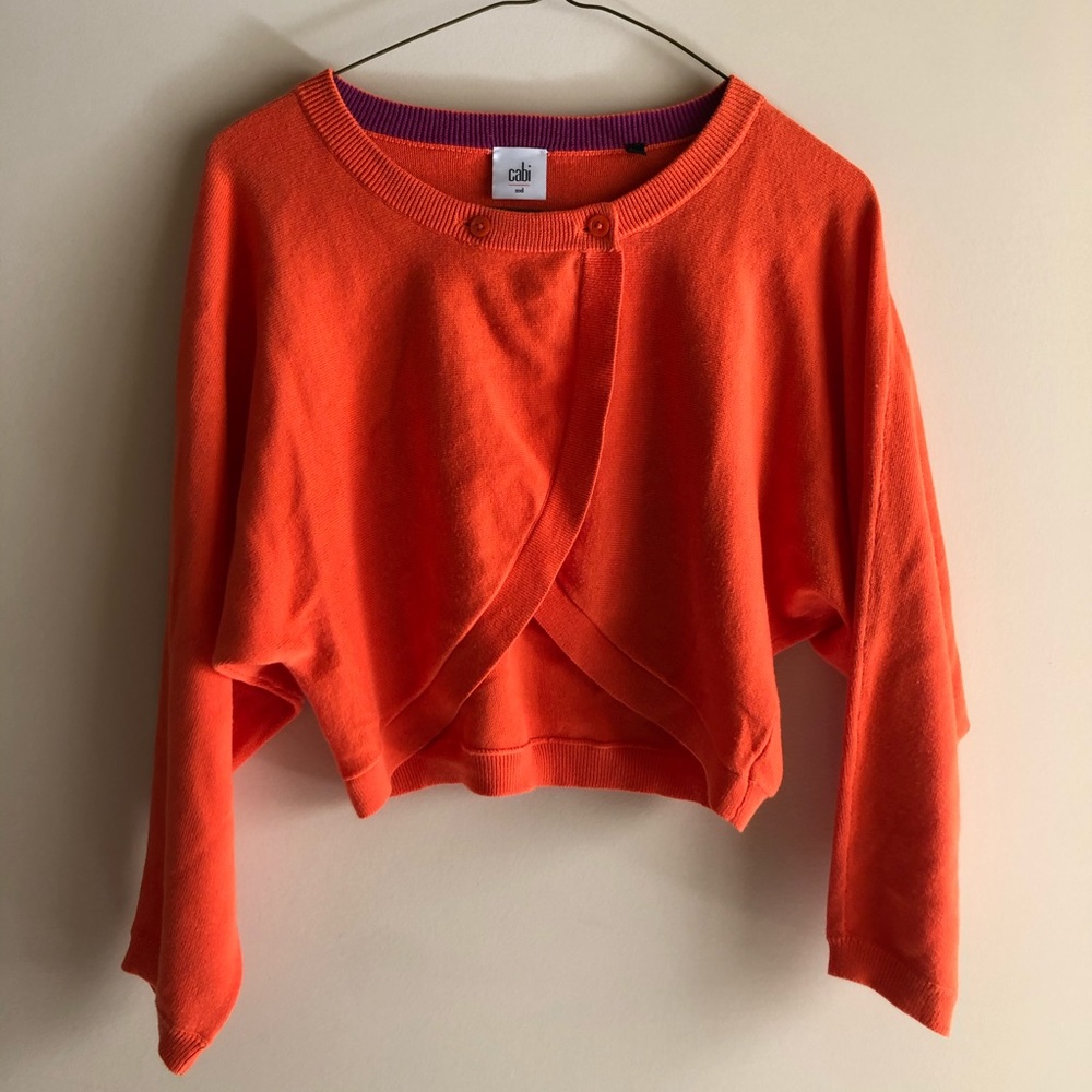 CAbi Orange Overlap Cropped Sweater - Med